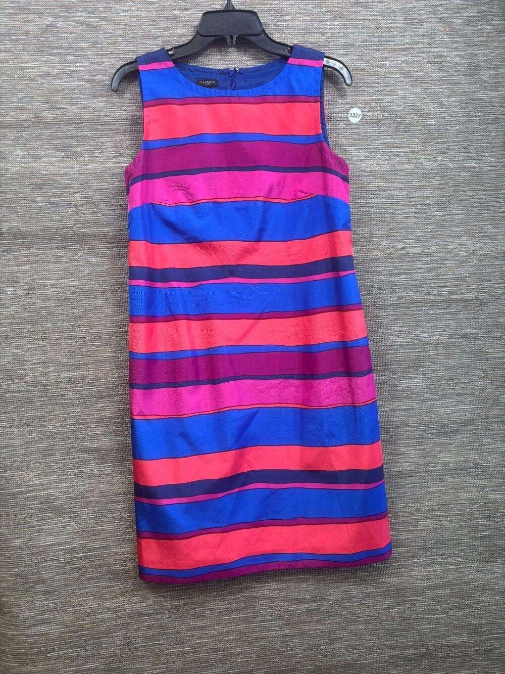 Talbots Shift Dress Womens Size 12P Blue Pink Striped Sleeveless Casual Career